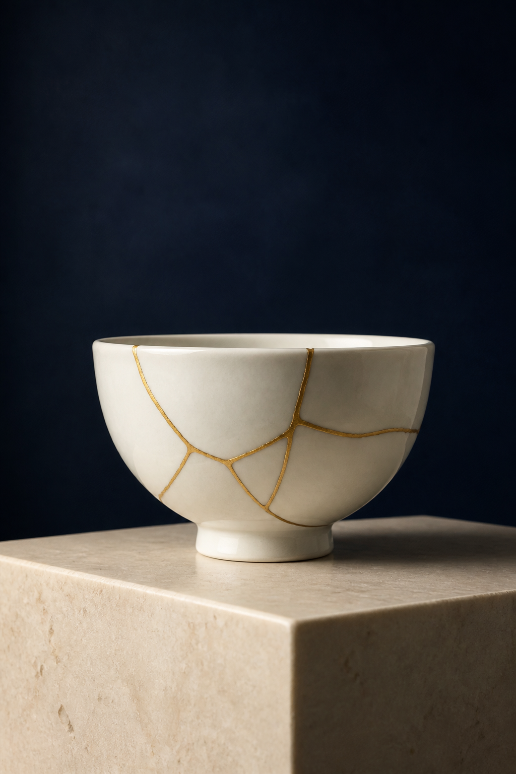 Cuenco de porcelana marfil reparado con la técnica japonesa del Kintsugi